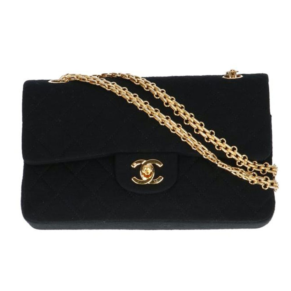 Chanel Matelasse Jersey W Flap 23 Chain Shoulder Bag Black